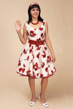 Платье белое с красно-бордовыми цветами № 548