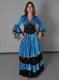 Платье цыганки, черный горох на голубом